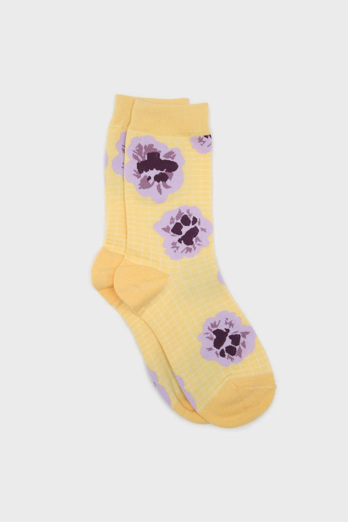 Yellow floral grid socks_1