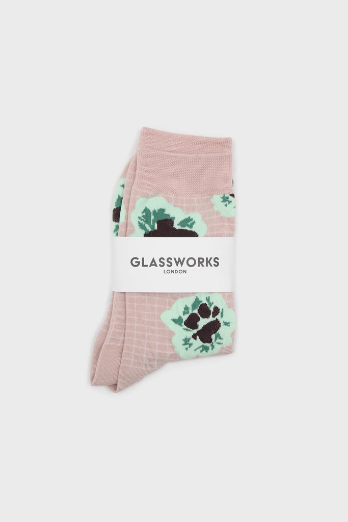Beige floral grid socks_4