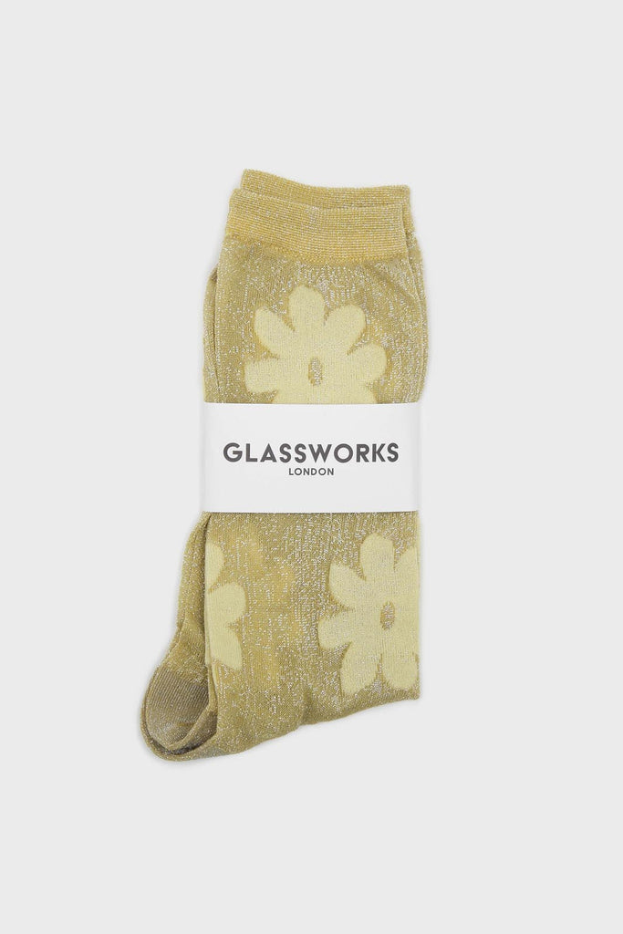Yellow metallic sheer daisy socks_4