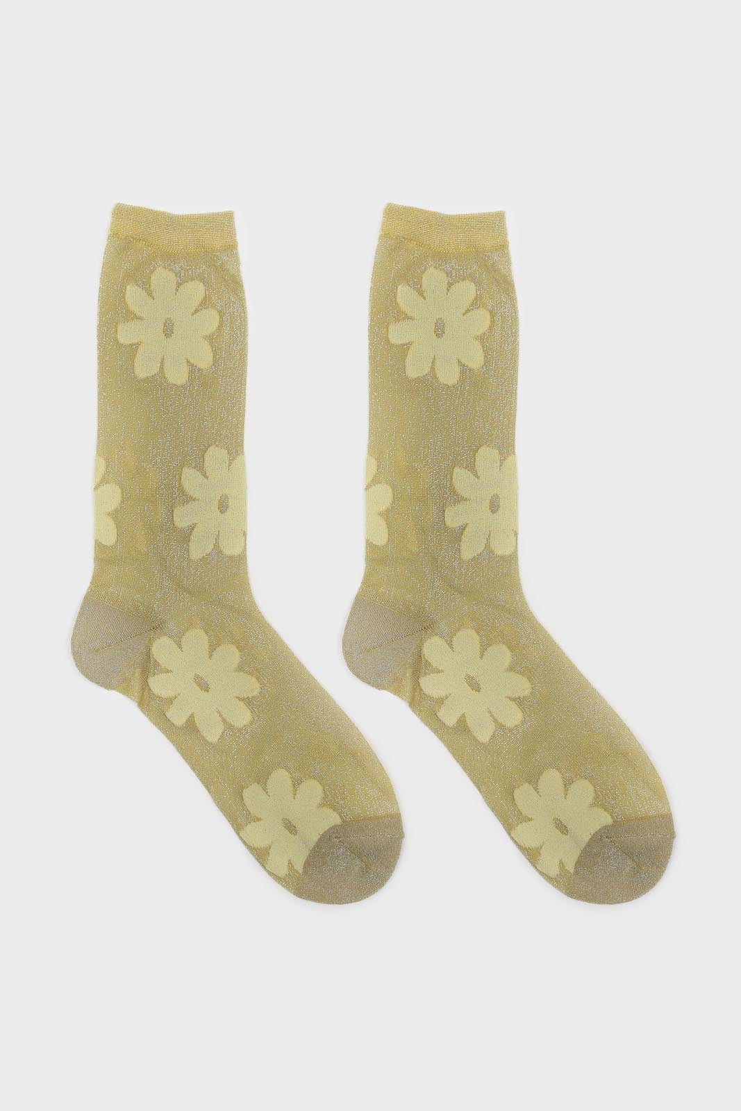 Yellow metallic sheer daisy socks_3