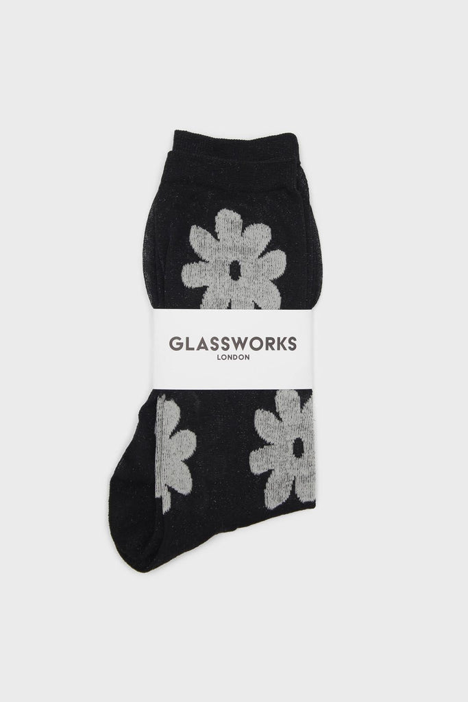 Black and white metallic sheer daisy socks_4