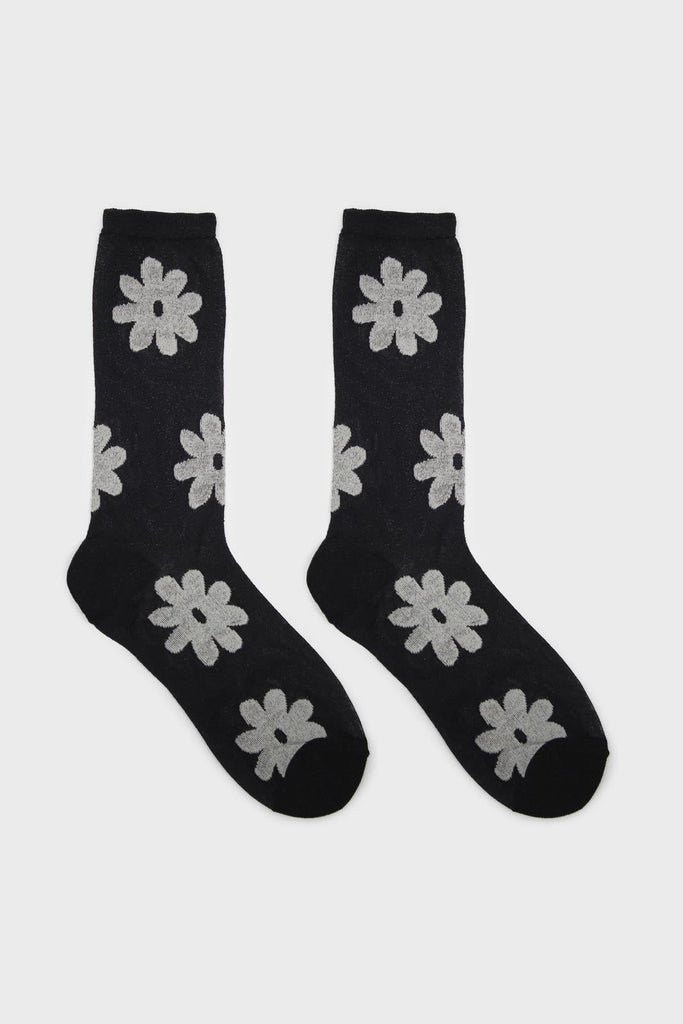 Black and white metallic sheer daisy socks_3