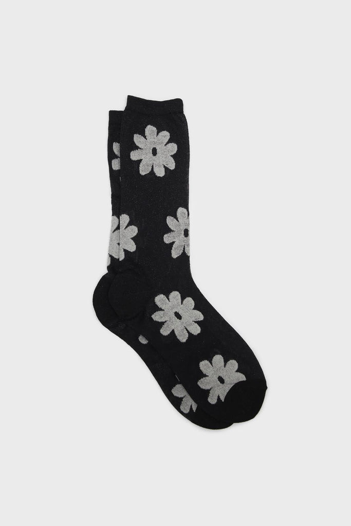 Black and white metallic sheer daisy socks_1