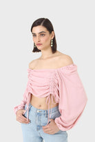 Pink double ruched tie detail long sleeved top_4