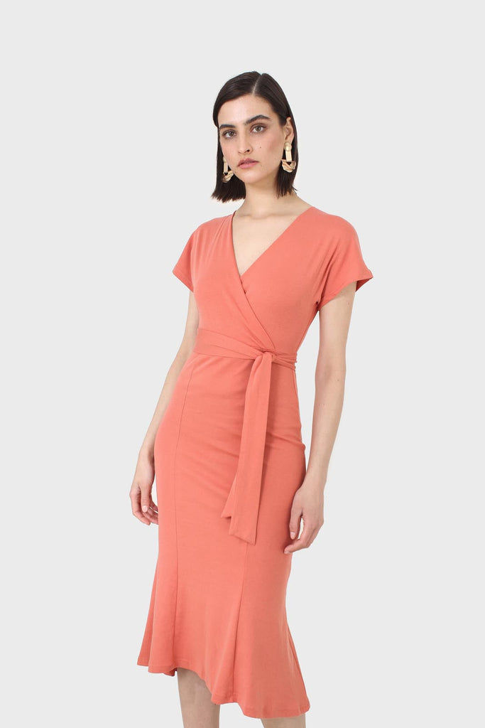 Orange short sleeved wrap dress_4