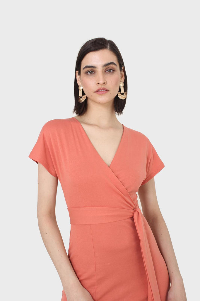 Orange short sleeved wrap dress_10