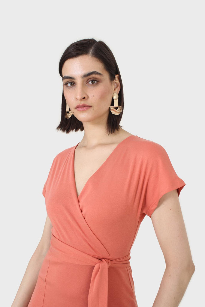 Orange short sleeved wrap dress_5