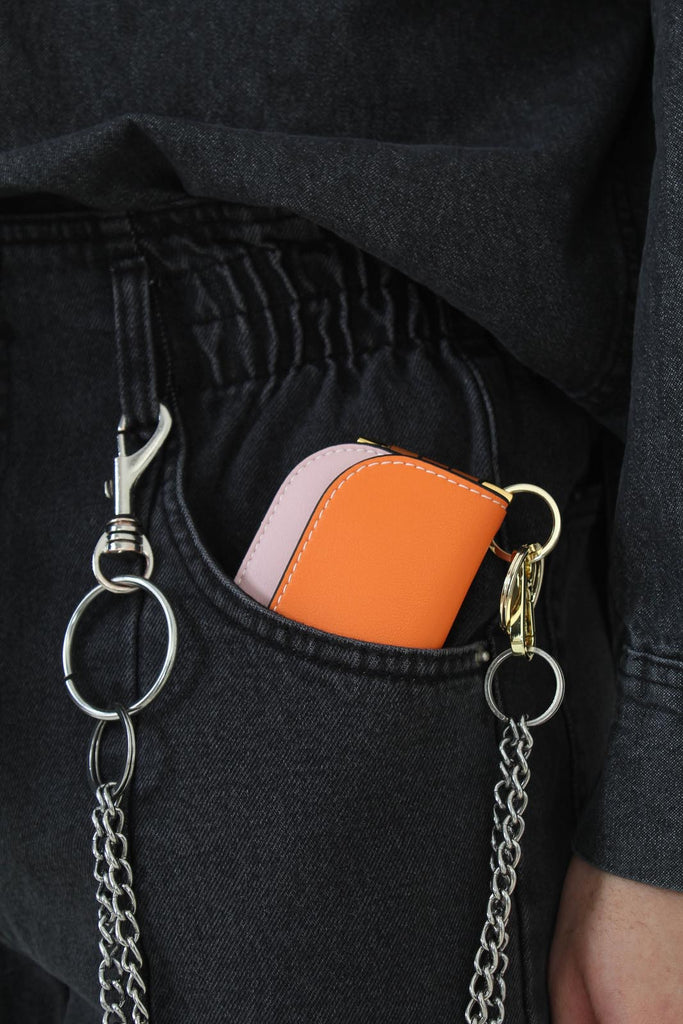 Pink and orange genuine leather cardholder and pen set_2