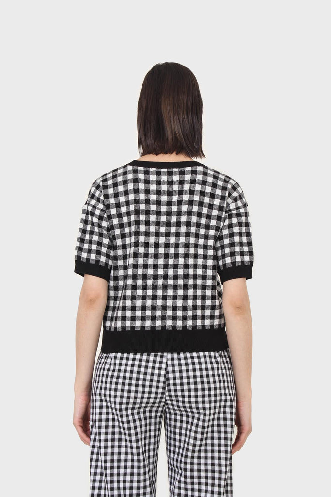 Black and ivory gingham check knit top_3