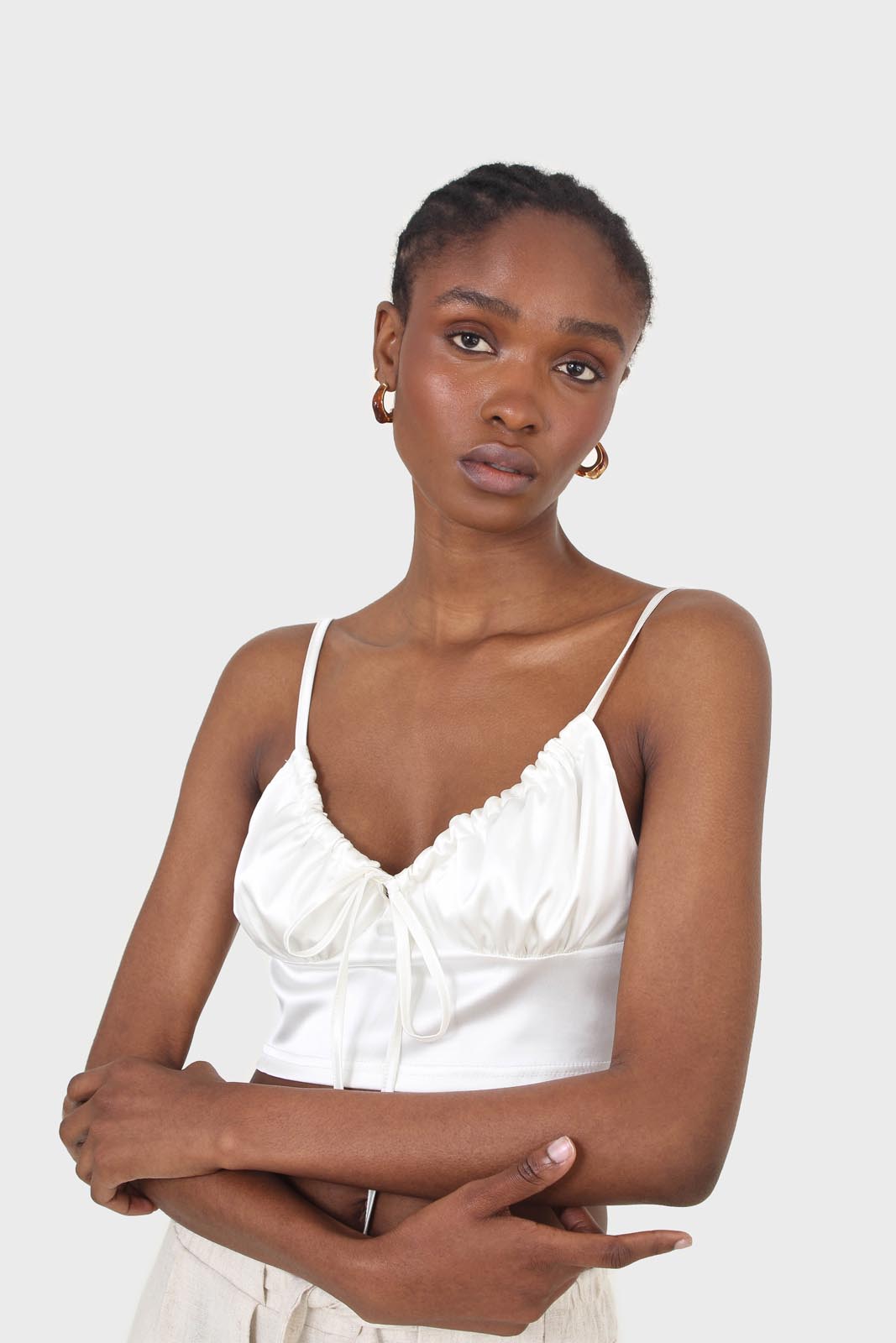 Ivory tie front milk maid cropped top_5