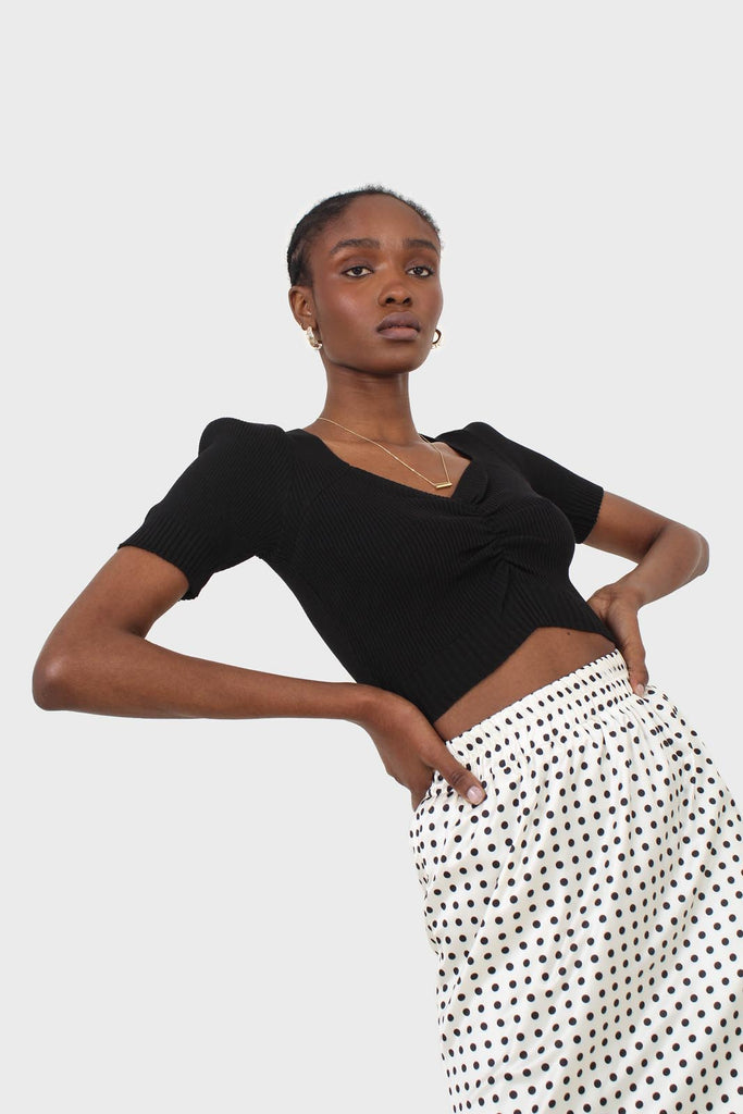 Ivory and black polka dot elasticated waistband maxi skirt_8