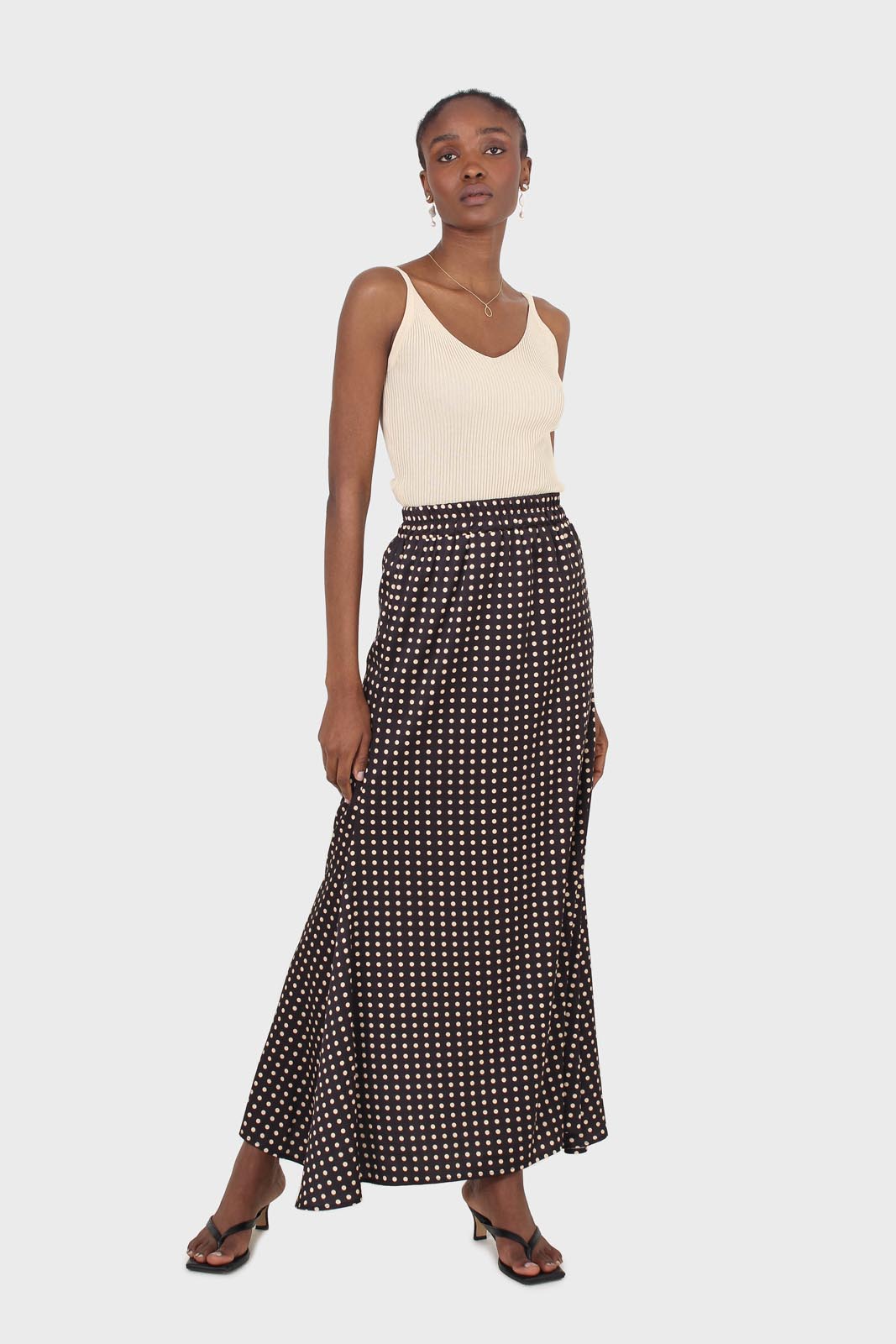 Black and beige polka dot elasticated waistband maxi skirt_2