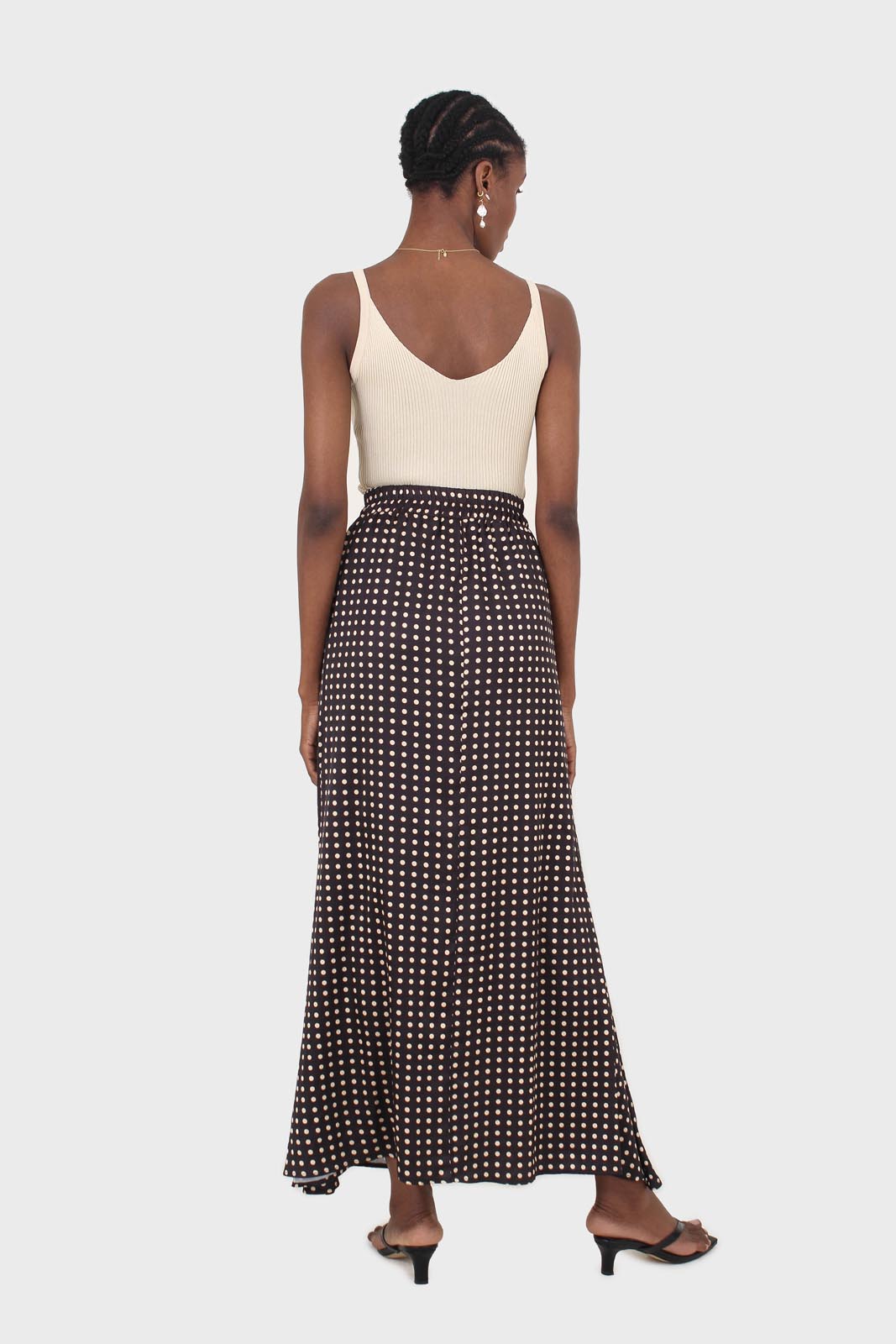 Black and beige polka dot elasticated waistband maxi skirt_3