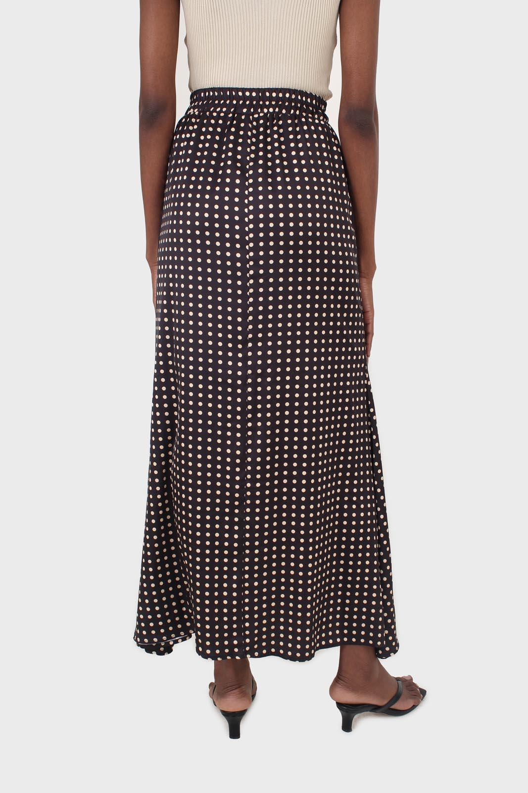 Black and beige polka dot elasticated waistband maxi skirt_5