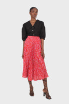 Black large collar pleated 3/4 sleeve pearl button blouse_10