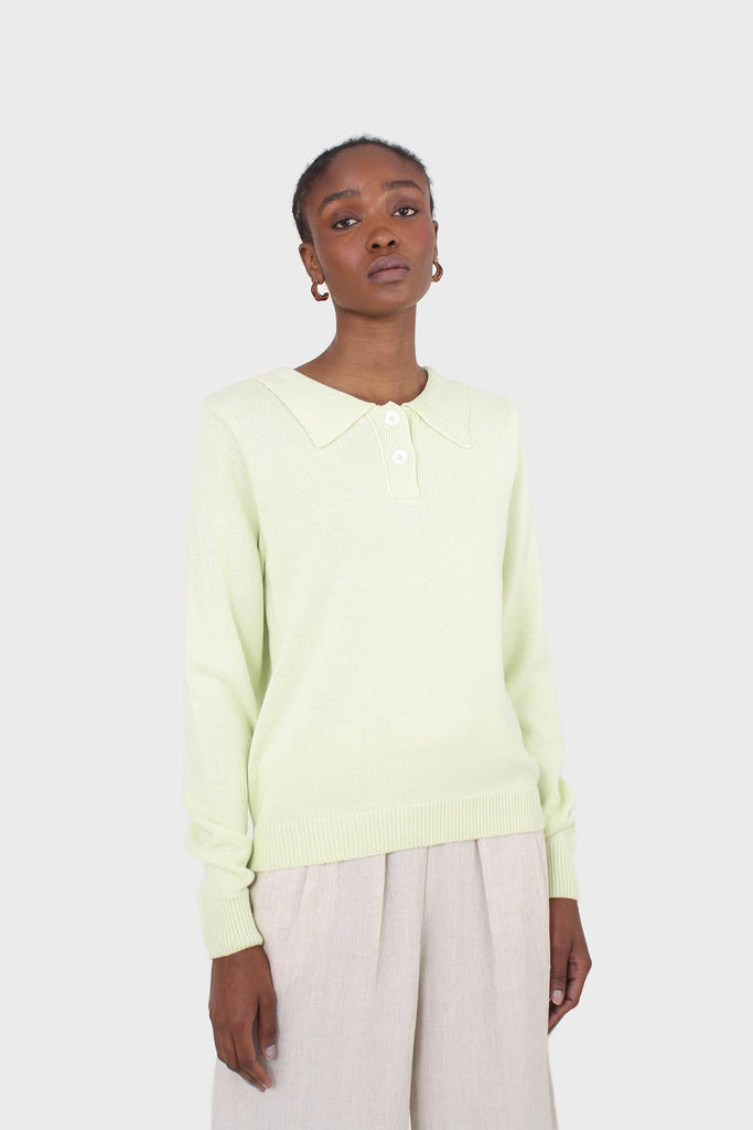 Lime green knit polo long sleeved top_6