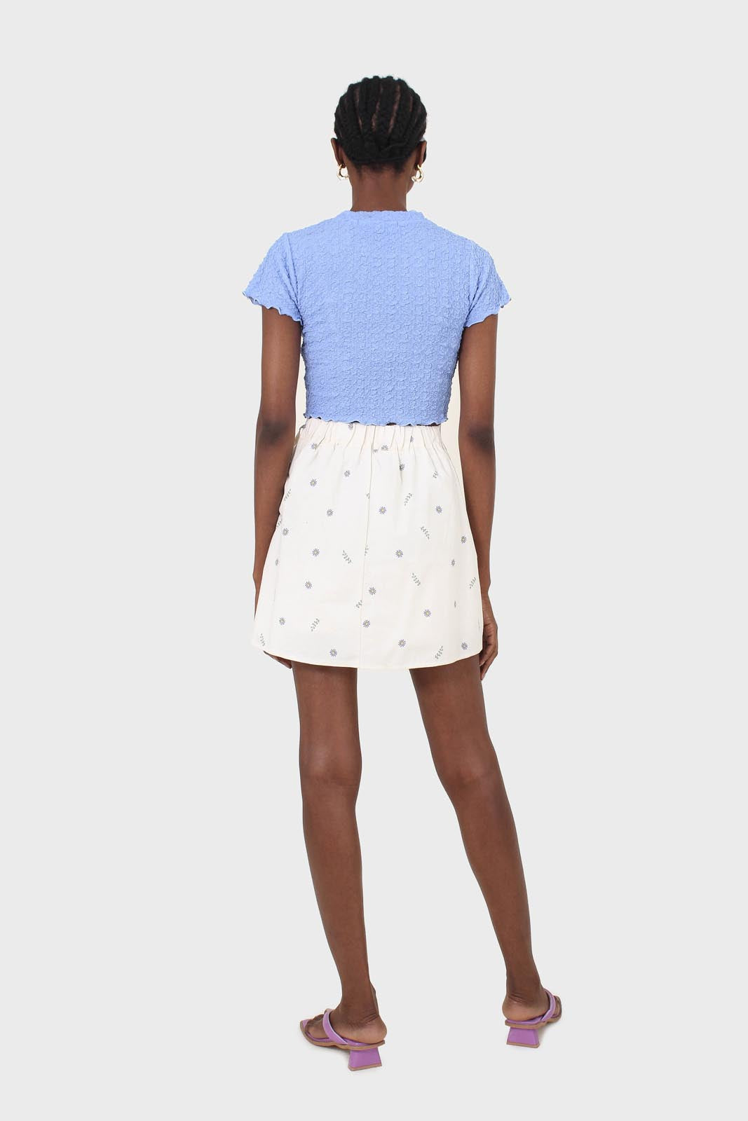 Ivory daisy print asymmetric tie skort_6