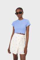 Ivory daisy print asymmetric tie skort_7