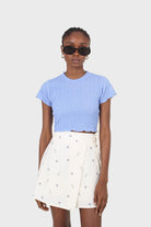 Blue shirring crew neck tee_6