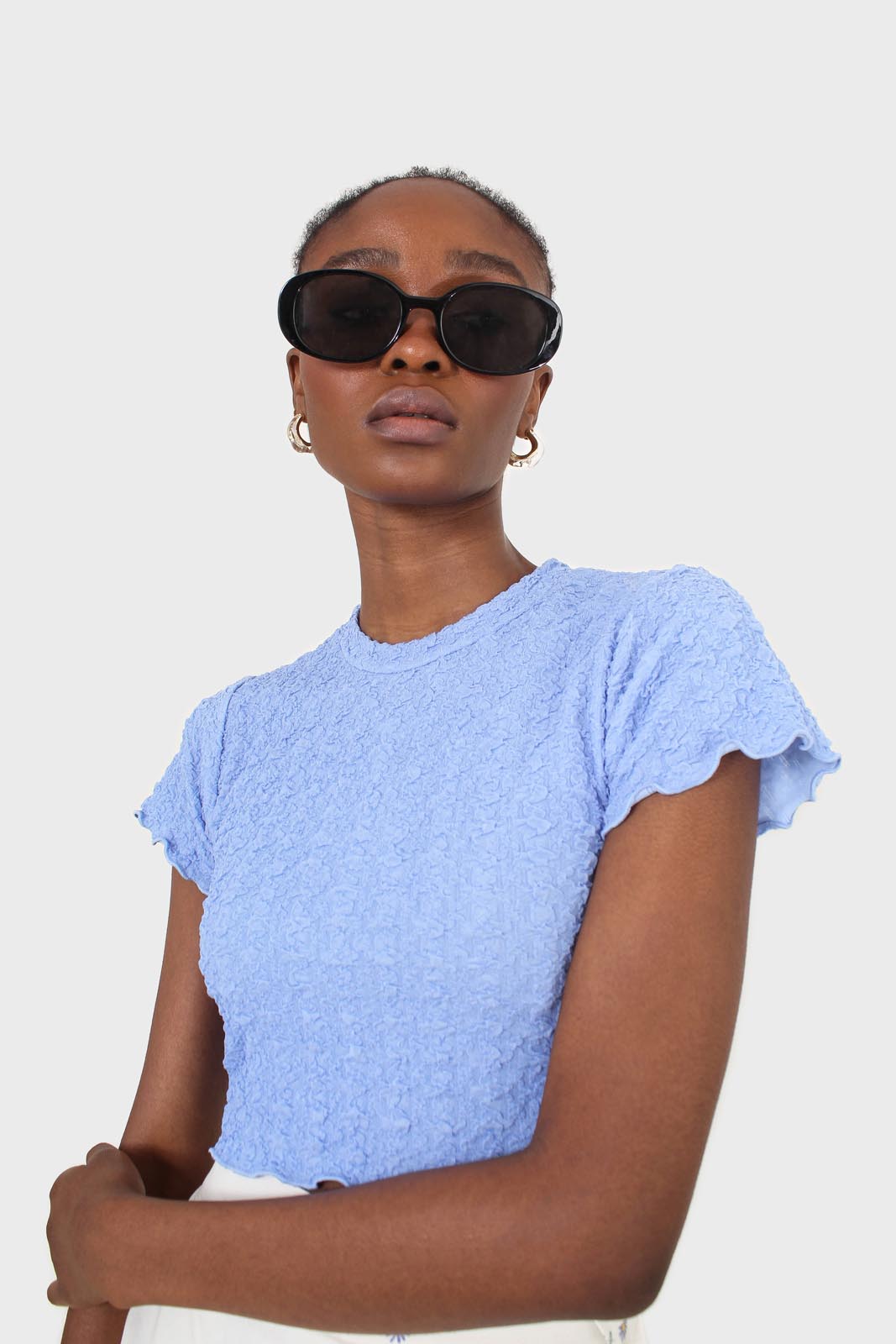 Blue shirring crew neck tee_2