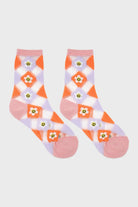 Orange and white diamond smily daisy sheer socks_3