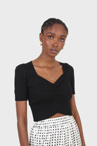 Black ruched front knitted top_1