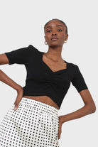 Black ruched front knitted top_5