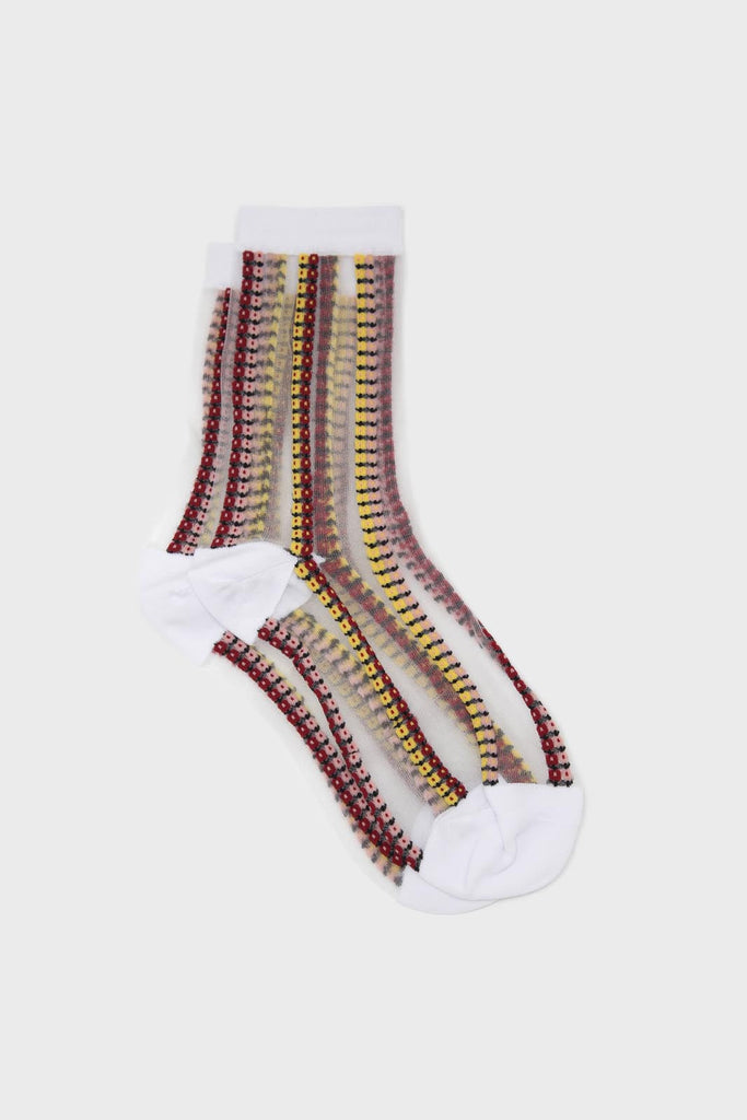 Burgundy and yellow floral stripe sheer socks_1