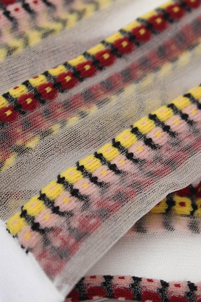 Burgundy and yellow floral stripe sheer socks_2