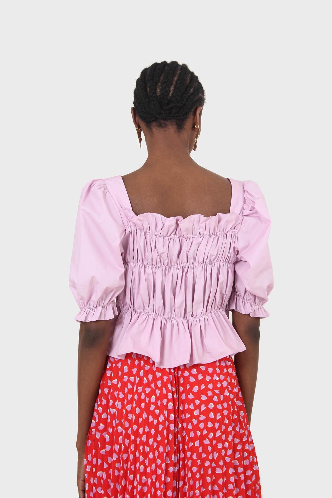 Purple ruched puff sleeve cropped top_3