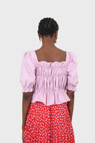 Purple ruched puff sleeve cropped top_3