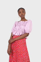 Purple ruched puff sleeve cropped top_1