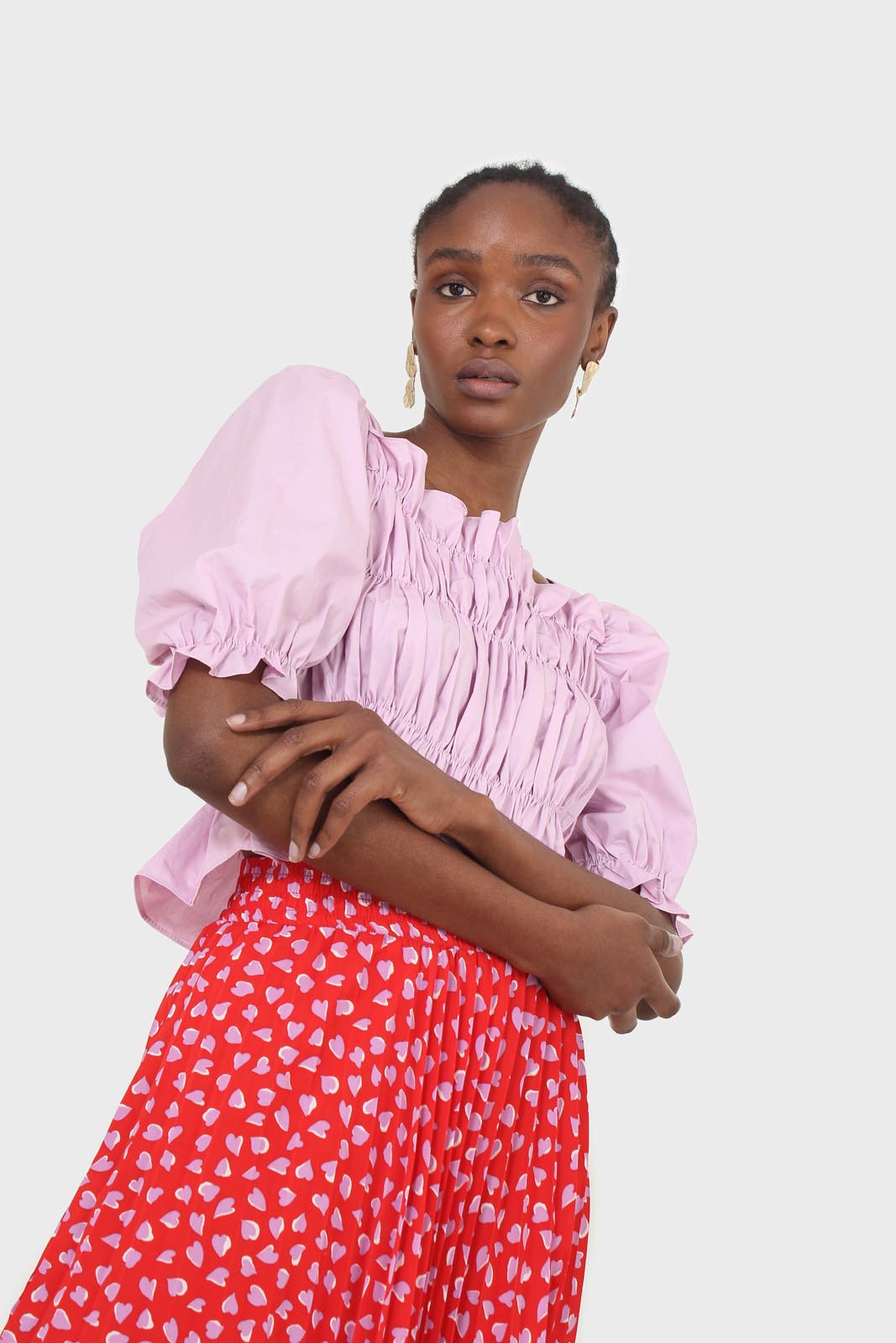 Purple ruched puff sleeve cropped top_9