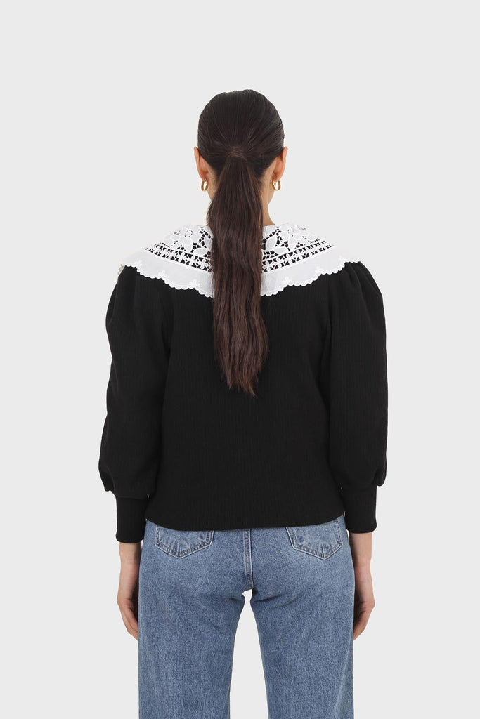 Black and ivory detachable lace collar cardigan_3