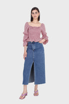 Red and white gingham ruched blouse_3