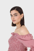 Red and white gingham ruched blouse_7