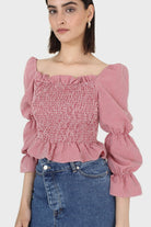 Red and white gingham ruched blouse_9