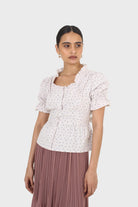 Oatmeal and lilac tiny flower print peasant blouse_5