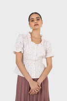 Oatmeal and lilac tiny flower print peasant blouse_1