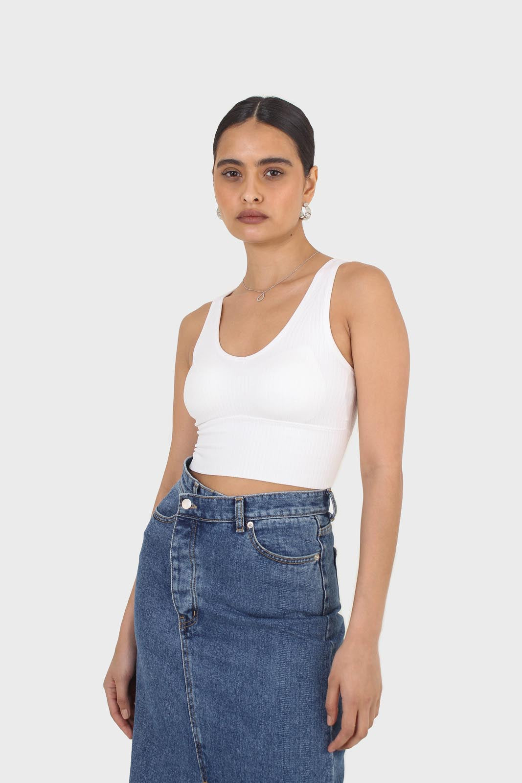 Ivory ribbed thick band v-neck bra top_1