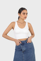 Ivory ribbed thick band v-neck bra top_8