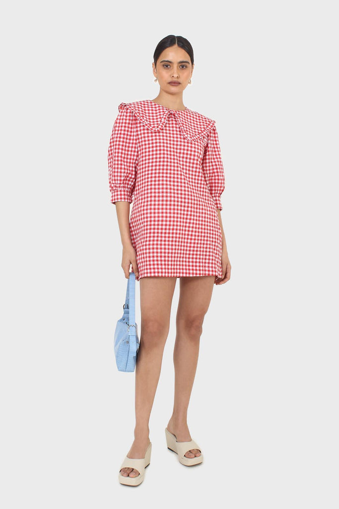 Red and ivory gingham large collar mini dress_1