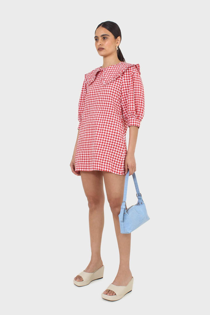 Red and ivory gingham large collar mini dress_3