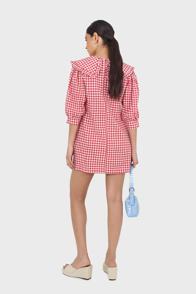 Red and ivory gingham large collar mini dress_4