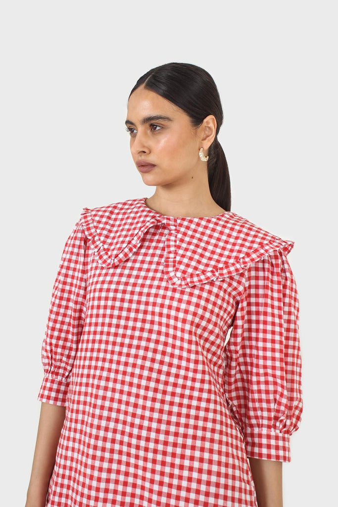 Red and ivory gingham large collar mini dress_10