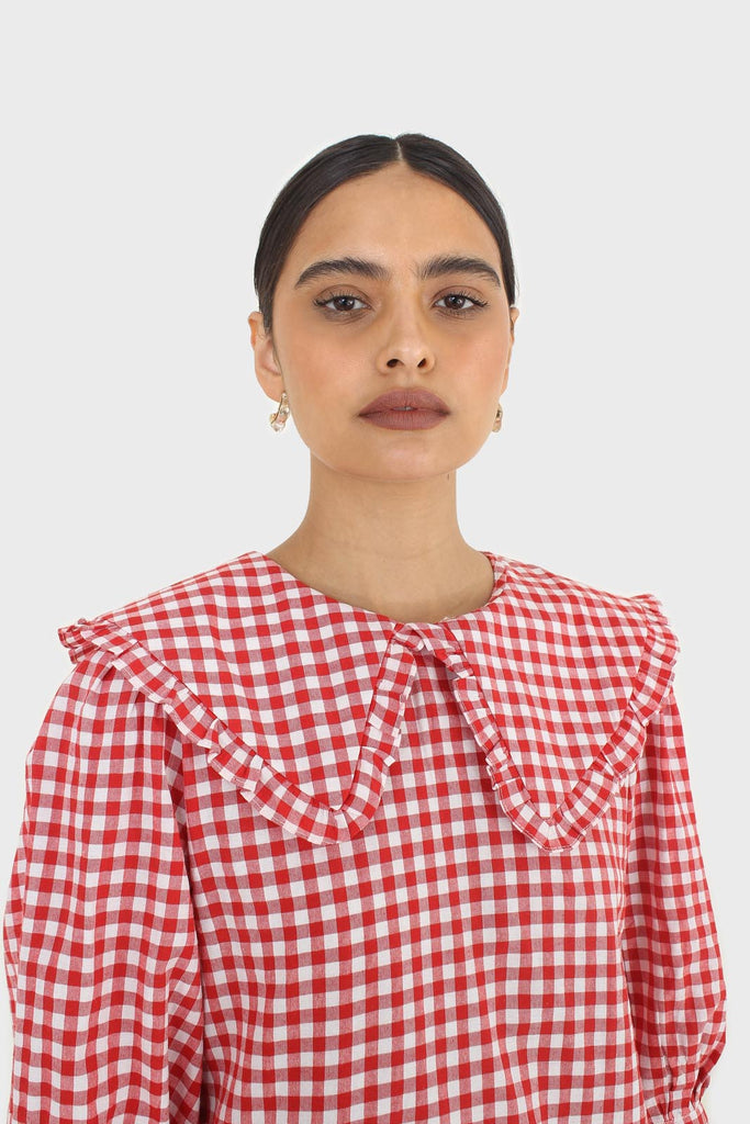 Red and ivory gingham large collar mini dress_2