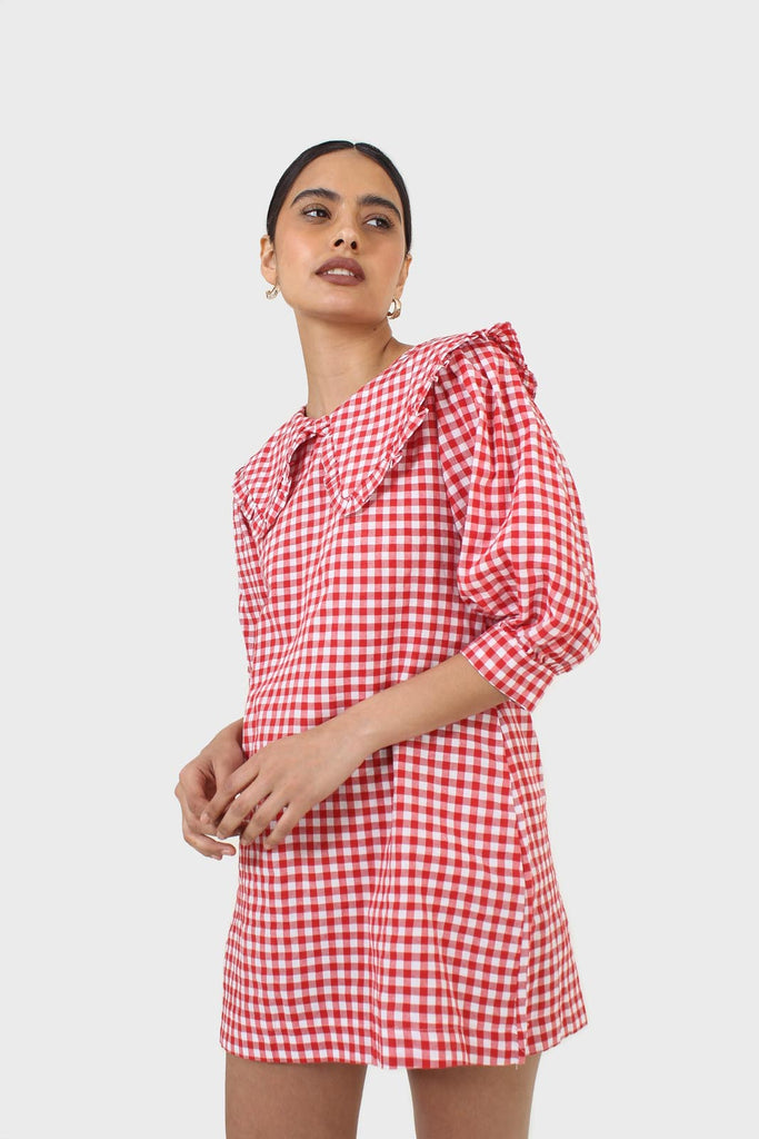 Red and ivory gingham large collar mini dress_7