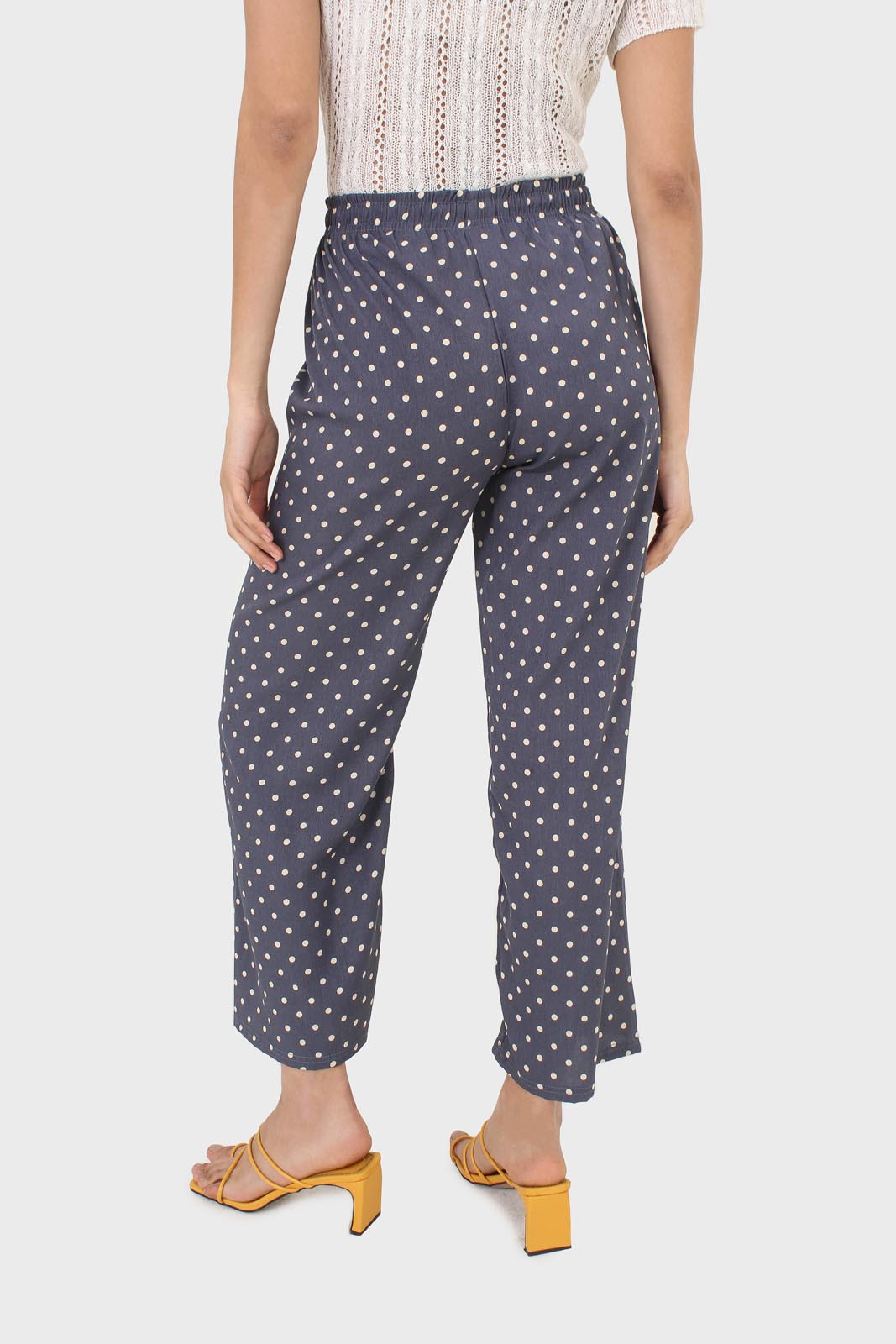 Blue and ivory polka dot loose fit silky trousers_2