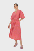 Pink floral print tie back maxi dress_1