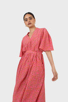 Pink floral print tie back maxi dress_5